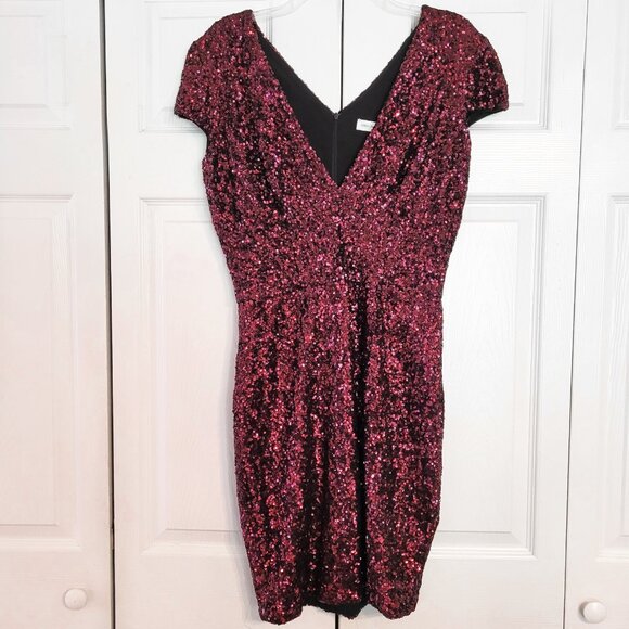 Dress The Population Zoe Sequined Mini Stretch Dress in Garnet Red - Picture 2 of 6